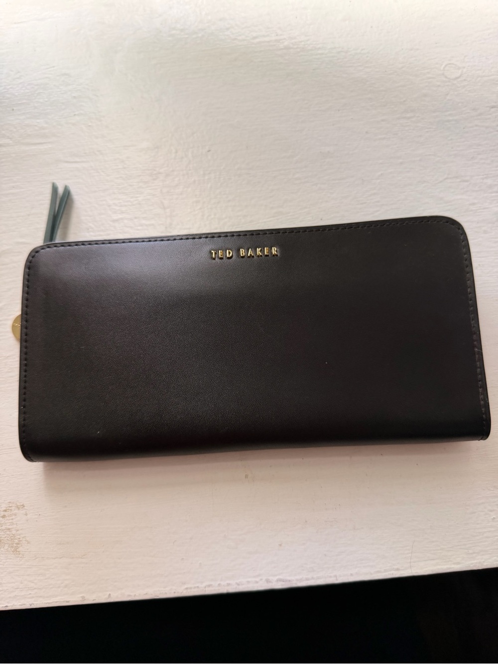 Ted Baker Black Leather Zip Wallet with Gold Logo